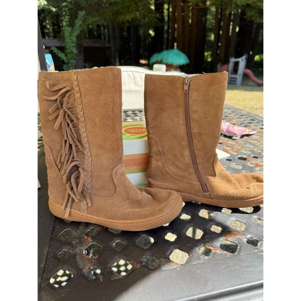 Livie & Luca Shoes Boots Sonoma Tan Brown Suede Leather Fringe Sherpa Lined 2 Y